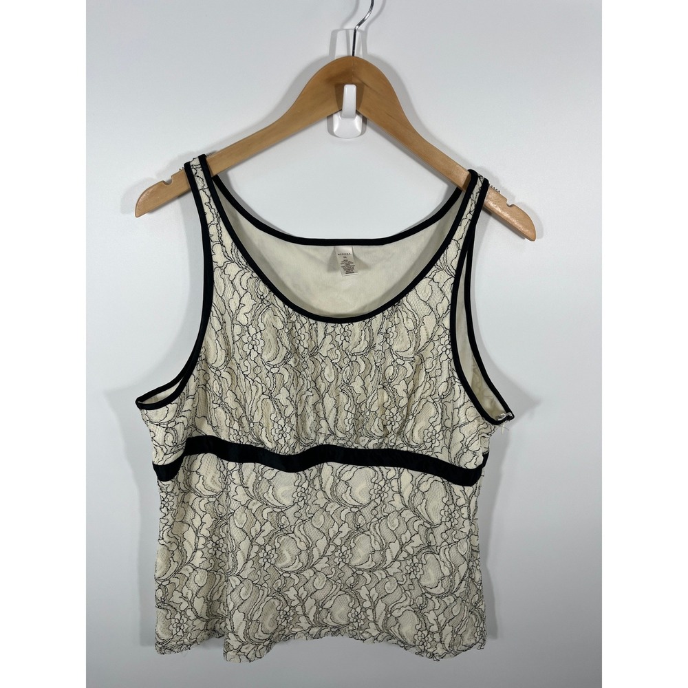 Merona Womens Babydoll Top XXL White Lace Minimalist Chic Euro Summer Going Out